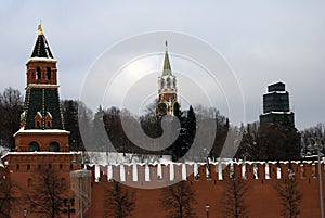 Moscow Kremlin towers. Color winter photo.