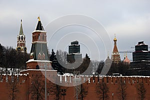 Moscow Kremlin towers. Color winter photo.