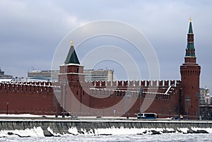 Moscow Kremlin towers. Color winter photo.