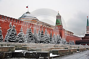 Moscow Kremlin towers, color winter photo