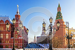 Moscow Kremlin view from Manezhnaya Square, Russia