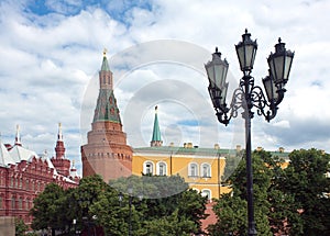 Moscow Kremlin wall and tower in Alexander Garden