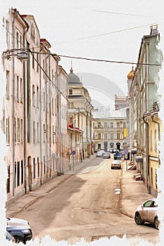 Moscow. Lebyazhiy bystreet. Imitation of a picture. Oil paint. Illustration