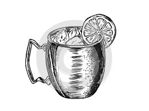 Moscow Mule Cocktail Hand Drawn Drink Vector Illustration. Bar. Beverage