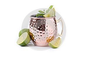 Moscow mule cocktail served with ice and lime slice