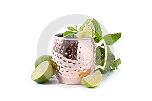 Moscow mule cocktail served with ice and lime slice