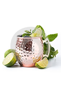 Moscow mule cocktail served with ice and lime slice