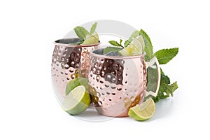 Moscow mule cocktail served with ice and lime slice