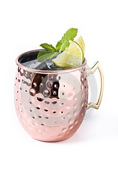 Moscow mule cocktail served with ice and lime slice