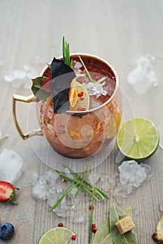 Moscow mule cocktail served on restaurant table