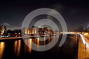 Moscow, night, river, houses,