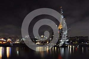 Moscow, night, river, houses,monument to Peter the great , Russia , embankment
