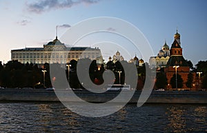 Moscow, night on a view of the Kremlin from the side of the quay