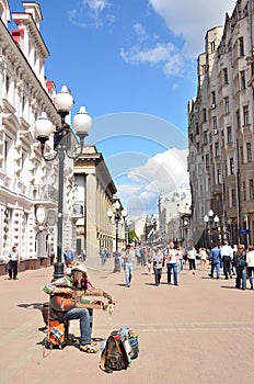 Moscow, Pussia, Musition on Old Arbat street in summer