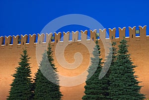 Moscow. Red Square. Kremlin, Kremlin walls and fir trees.