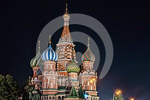 Moscow, Red Square, St. Basil`s Cathedral night view