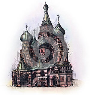 The Moscow red square watercolor hand drawing, famouse arhitectural buillding isolated photo