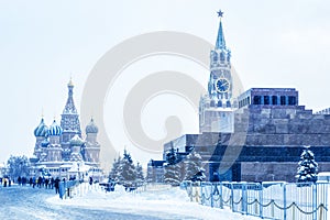 Moscow Red Square in winter, Russia. This place is a famous tourist attraction of Moscow