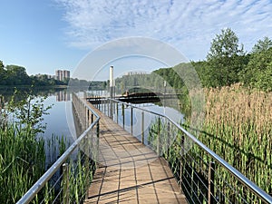 Moscow region, the city of Balashikha. Park zone Solnechnaya Sunny on the Bank of the Pekhorka river in the summer morning