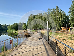 Moscow region, the city of Balashikha. Park zone Solnechnaya Sunny on the bank of Pekhorka river in summer morning