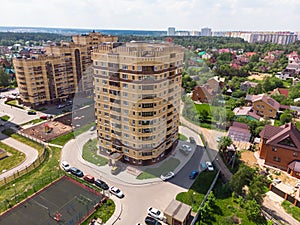 Moscow region landscape with high-rise and private houses