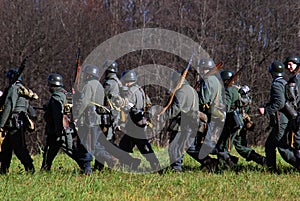 Moscow battle historical reenactment. German soldiers-reenactors