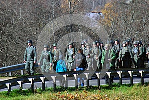 Moscow battle historical reenactment. German soldiers-reenactors