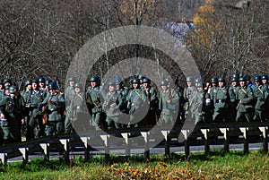 Moscow battle historical reenactment. German soldiers-reenactors