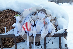 Moscow region / Russia - 01 06 2019: A fabulous family of fictional literary characters. Moomintroll dolls in the puppet theater