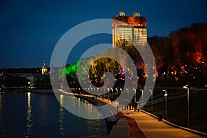 Moscow river embankment illumination at night