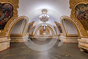 Moscow, Russia-APR8,2018 : Interior of Kievskaya subway station