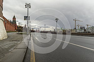 Moscow, Russia, April 5, 2020. Coronavirus Quarantine, Covid-19, in Moscow. Empty streets in the city center photo