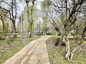 Moscow, Russia, April, 18, 2024.December Uprising Park in Moscow in cloudy spring weather photo