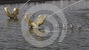 MOSCOW, RUSSIA - APRIL 23, 2019: Figures of Fountain Friendship of Nations at All-russia Exhibition Center in Moscow