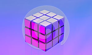 Rubik`s Cube On A Lilac-blue Background. Moscow, 2018.