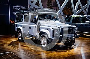 MOSCOW, RUSSIA - AUG 2012: LAND ROVER DEFENDER 110 presented as