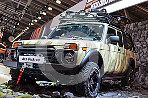 Russian car Lada 4x4 pickup at MIAS 2016 exhibition