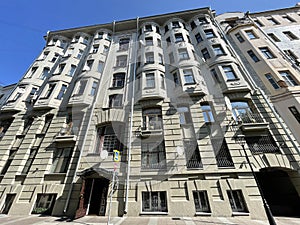 Moscow, Russia, August,28, 2021.7 Zhukovsky Street, Moscow. The former apartment house of R. G. Kravets, V. V. Varpakhovsky 1911,