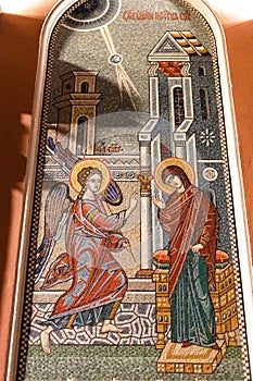 Mosaic Archangel Gabriel blesses of Virgin Mary