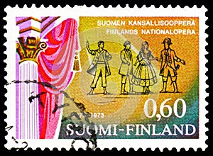 Postage stamp printed in Finland shows Centenary of Finlands National Opera, circa 1973