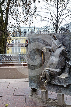 Moscow, Russia, Bas Relief on Krylov`s fable near Patriarch`s ponds.