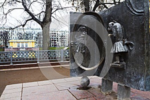 Moscow, Russia, Bas Relief on Krylov`s fable near Patriarch`s ponds.