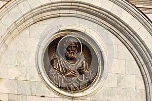 Moscow, Russia - 07.23.2021:Cathedral of Christ the Savior - bronze decorations