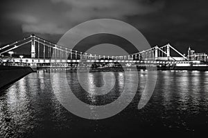 Moscow, Russia. Crimean bridge with night illumination. Moscow river