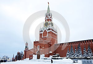 Moscow, Russia - December 16, 2023: The Kremlin. The Spasskaya Tower.