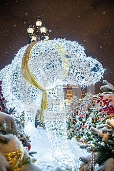 Moscow, Russia - December 17, 2022: Polar bear. New Year and Christmas decoration in Moscow