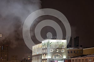 Moscow, Russia - December 30, 2020: HPS. Steam hydroelectric power plant in the center of Moscow