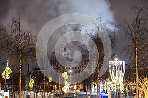 Moscow, Russia - December 30, 2020: HPS. Steam hydroelectric power plant in the center of Moscow and Zaryadye Park