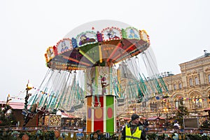 MOSCOW, RUSSIA - December, 2017 : Carousel in the center of Moscow, established in the framework of the Festival `Journey to Ch