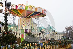 MOSCOW, RUSSIA - December, 2017 : Carousel in the center of Moscow, established in the framework of the Festival `Journey to Ch